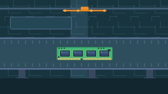 Circuit board animation with highlighted memory module component