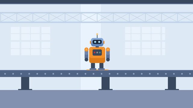 Empty factory conveyor belt bridge structure animation