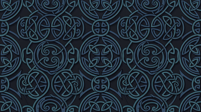 celtic knot pattern, blue on black background