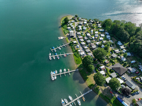 Aerial view of campsite at Bever Reservoir in H�ckeswagen Germany