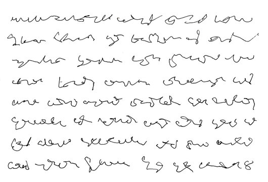 The image shows illegible asemic handwriting on a white background