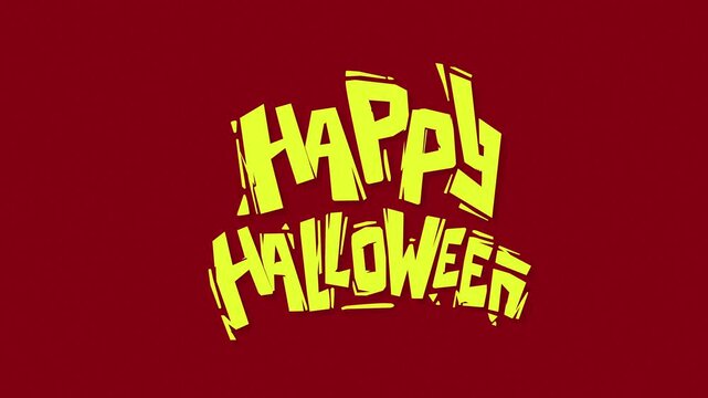 Happy Halloween Dynamic Yellow and Purple Text Animation on Deep Red and  white Background