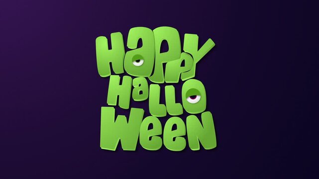 Happy Halloween Green Paper Cut Text Animation with Googly Monster Eyes