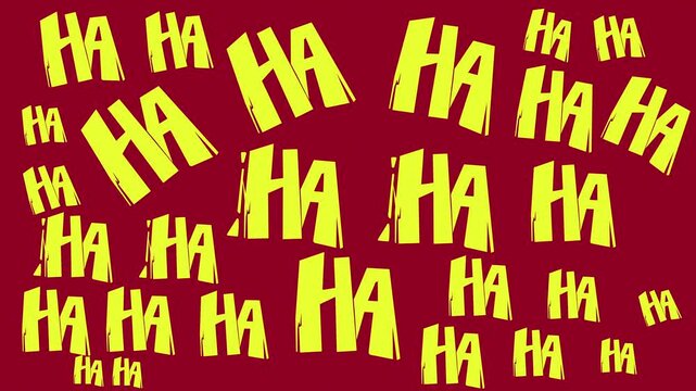Spooky Yellow HA HA HA Comic Laughter Pattern on Dark Red Background