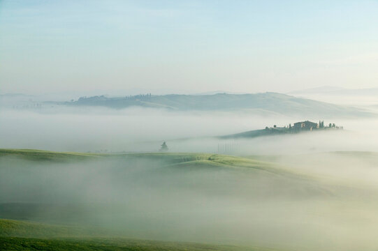 Italy, Tuscany, landscape in mist