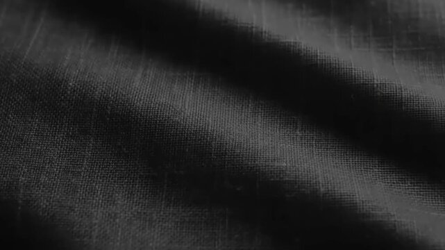 Dark Textured Fabric Ripples: Close-up Macro View of Woven Material Movement