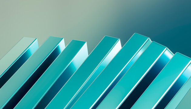 Abstract 3d rendering features parallel teal metallic bars