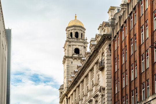 A golden dome tops the historic hotel building in downtown Liverpool