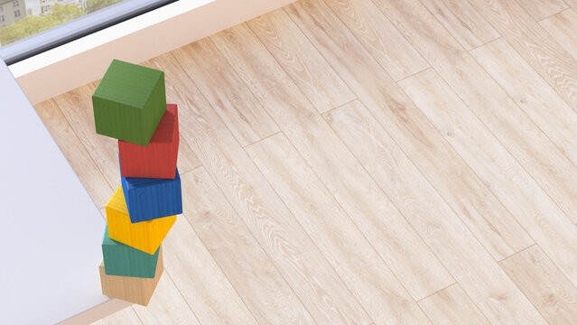 Stack of building blocks at corner of tabletop