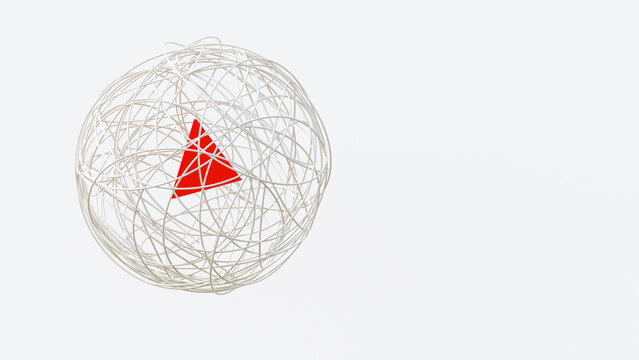 String sphere with red triangle in the center, 3d rendering