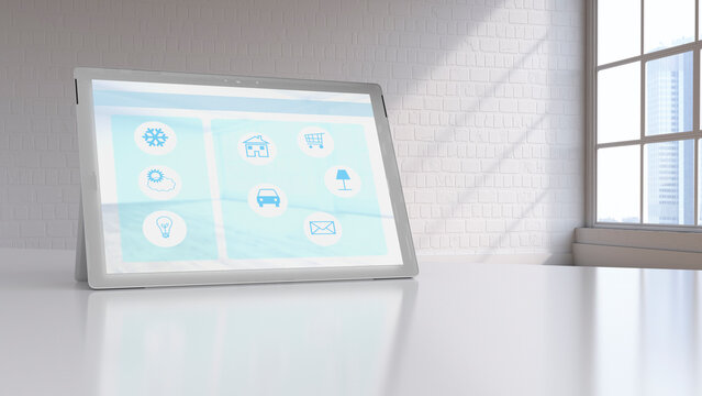 Smart home app on digital tablet