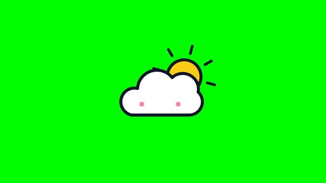 Minimalist sun and cloud icons on green screen background