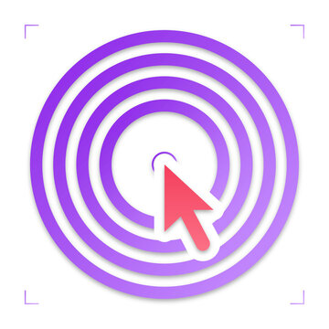 Purple target symbol with red cursor clicking center for precision