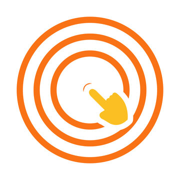 Yellow cursor clicking orange target concentric circles center on white background