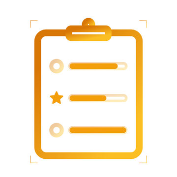 Golden Clipboard Icon with Checklist Star Priority and Progress Tracking Bars Vector Illustration