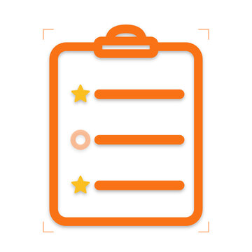 Orange clipboard checklist with stars for task management