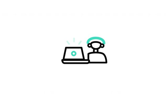 Technical support agent icons with laptop on white background