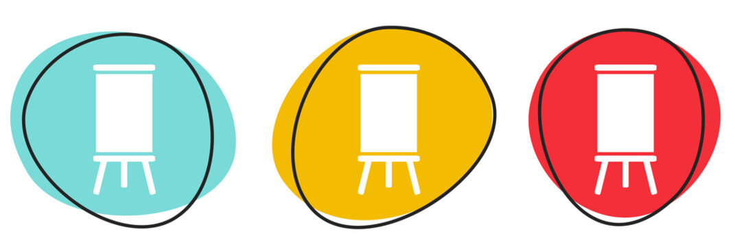 Button Banner Set mit 3 bunten Buttons: Tafel oder Pr&auml;sentation