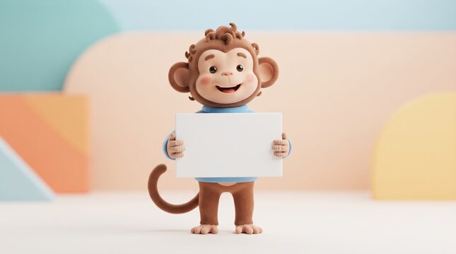 Cartoon Monkey Presenting Blank White Board
