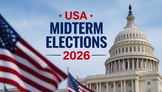 USA Midterm Elections 2026 banner with Capitol building and American