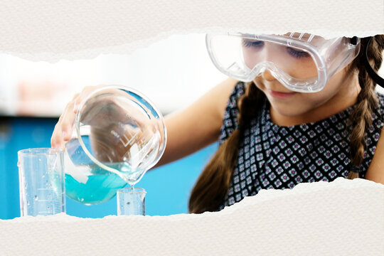 Child conducting science experiment with test tubes