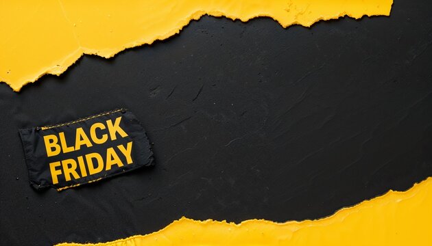 Black Friday sale banner with yellow torn paper on black background