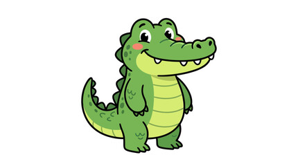 Fototapeta premium Cute cartoon alligator character smiling isolated on white