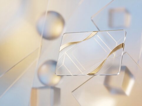 Elegant translucent VIP pass with gold accents, abstract geometric background, luxury event access
