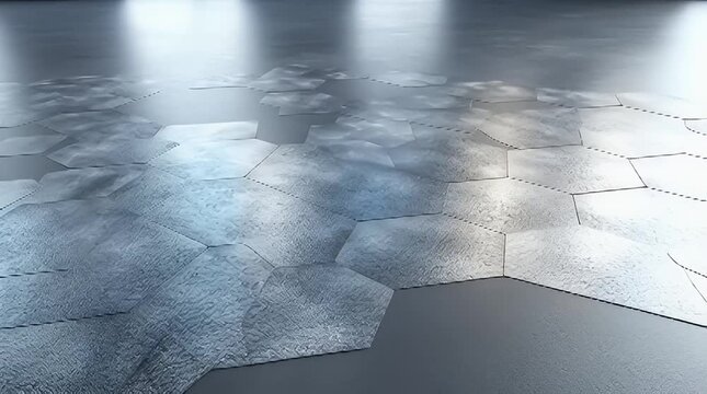 Abstract gray surface with hexagonal tile pattern reflecting soft light, creating a modern minimalist texture background or design element for architectural visualizations and creative projects