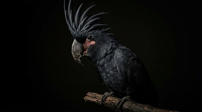 Majestic Black Palm Cockatoo (Probosciger aterrimus) Professional Studio Portrait