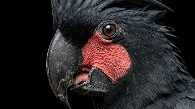 Majestic Black Palm Cockatoo (Probosciger aterrimus) Professional Studio Portrait