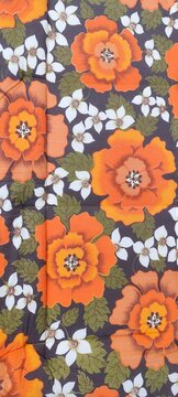 Vibrant Orange Floral Retro Pattern Fabric Background