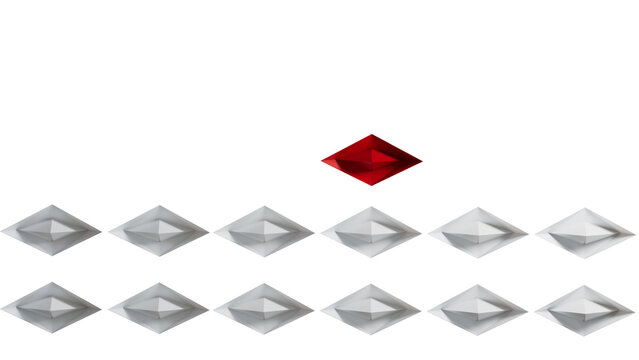 Blue paper ship are different from others and group of paper ships in one direction. Business for Innovative, solution concepts.