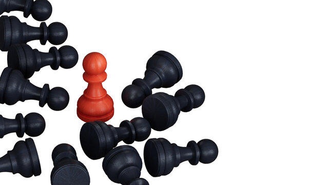 Success in business competition concept. Red figurine and wooden ones.Leadership with business success concept.Supports PNG files with transparent backgrounds.
