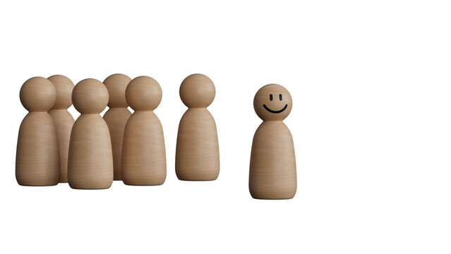 Individuality. Unique. Introvert Person. Smiling figure among many crowd. Person who Happy and Enjoy by Solitude, Spent Time alone. Human development. Psychology Personality Concept.