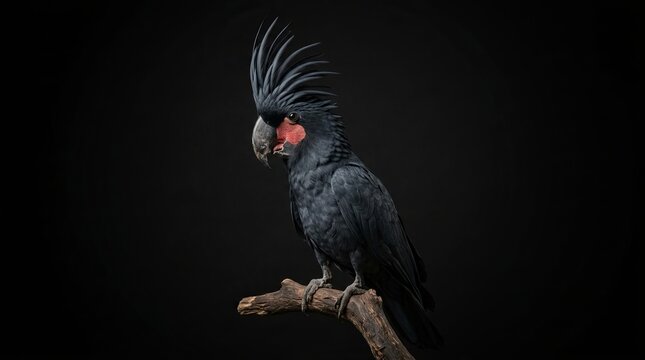 Majestic Black Palm Cockatoo (Probosciger aterrimus) Professional Studio Portrait