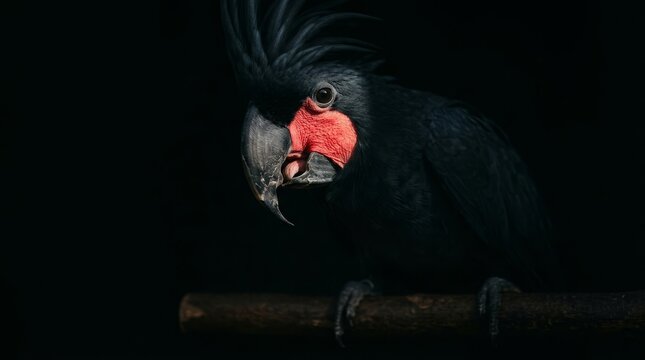 Majestic Black Palm Cockatoo (Probosciger aterrimus) Professional Studio Portrait