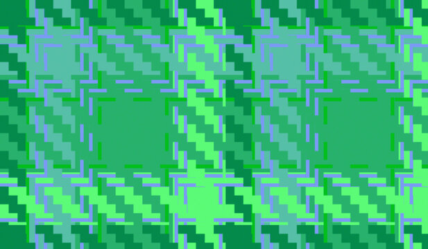 Green plaid fabric pattern with a pixelated texture and subtle blue accents for textile design backgrounds