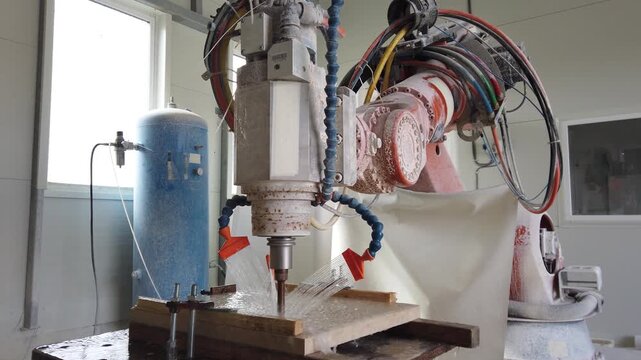 Slow motion view of  3D robotic relief milling in stone