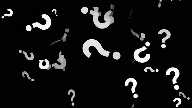 Falling Question Marks in Cinematic Motion with Copy Space for Text and Ideas