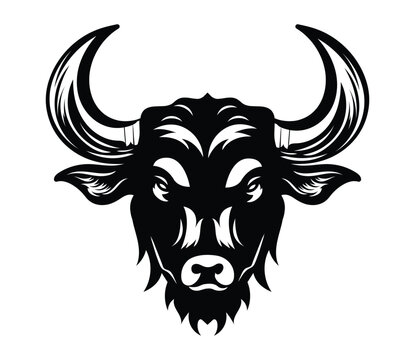 Black Bull Head Horns Silhouette Vector Illustration
