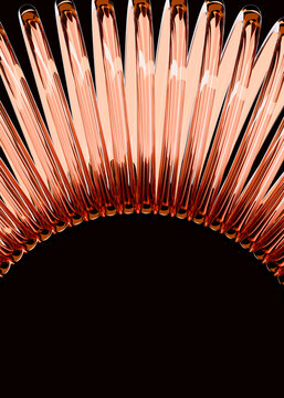 Circular arrangement of transparent orange glass tubes