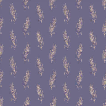 Seamless pattern with hand drawn cereal wheat oat rye barley rice ears spikelet Organic healthy food For decorative print, fabric, package, background