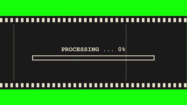 Vintage film countdown and loading progress bars on green screen