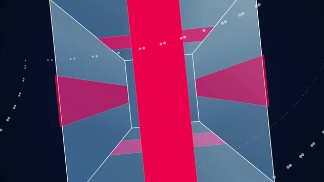 Dynamic abstract geometric pattern background with vivid red and cyan shapes