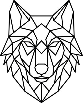 Geometric wolf head portrait composed of sharp polygonal lines for modern wilderness branding logos.