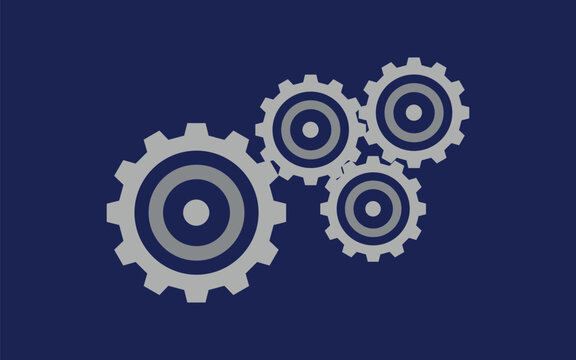 Four interlocking mechanical gears on a dark blue background