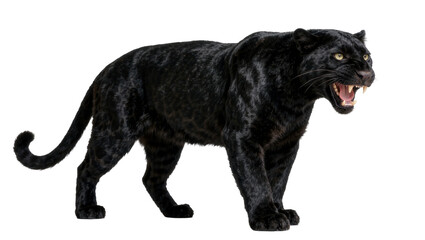Fierce black panther snarling with sharp teeth, isolated on transparent background © roofi