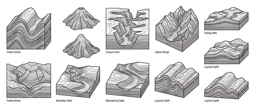 Geological Formations and Landforms Illustration Set