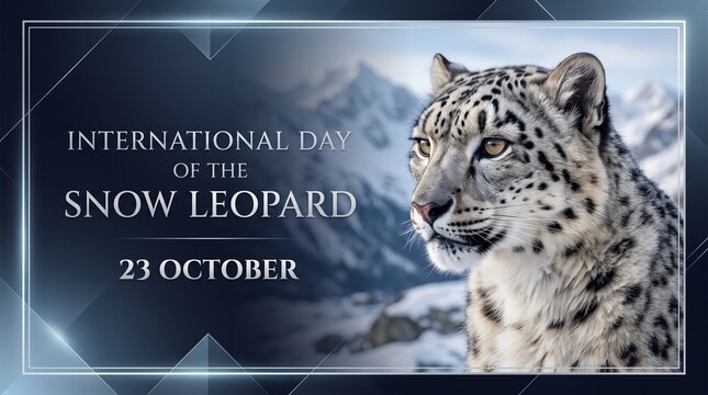 International snow leopard day graphic design with close up leopard portrait